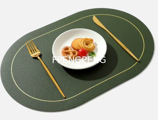 Alfombra de comida occidental ovalada con alfombra de mesa de cuero antiderrapante, alfombra de cuenco para el hogar del hotel