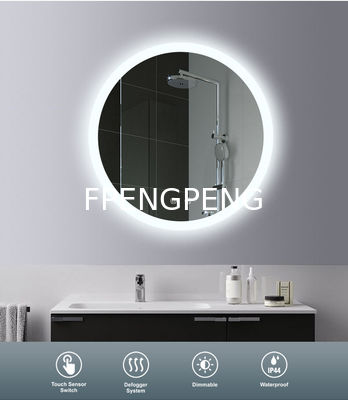 Espejo de baño inteligente de tres colores LED con espejo de cristal de marco de aluminio desnevadizo y oscurecible