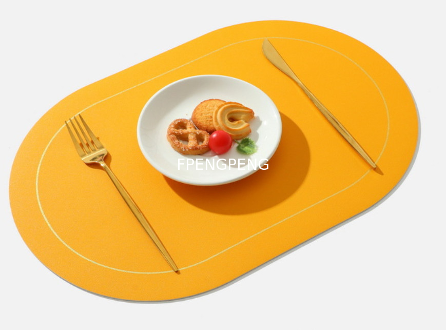 Alfombra de comida occidental ovalada con alfombra de mesa de cuero antiderrapante, alfombra de cuenco para el hogar del hotel