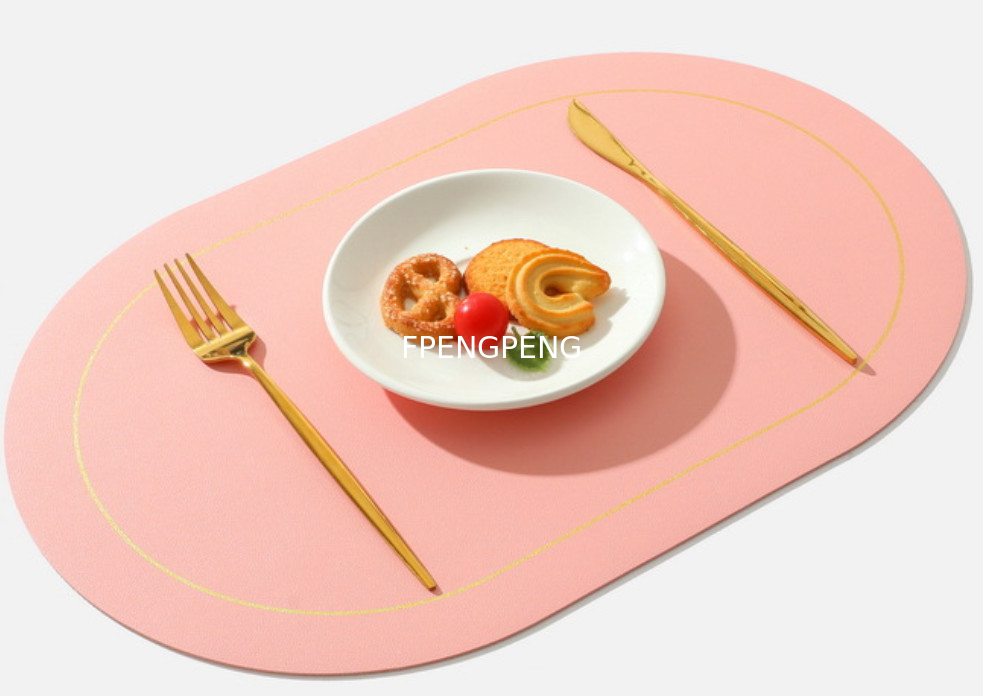 Conviente y fácil de usar ovalado de forma de alfombra de comida occidental con alfombra de mesa de cuero antiderrapante de partículas para el hotel y el hogar