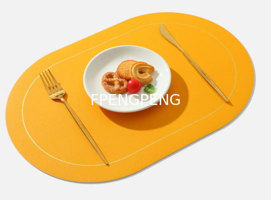 Alfombra de comida occidental ovalada con alfombra de mesa de cuero antiderrapante, alfombra de cuenco para el hogar del hotel